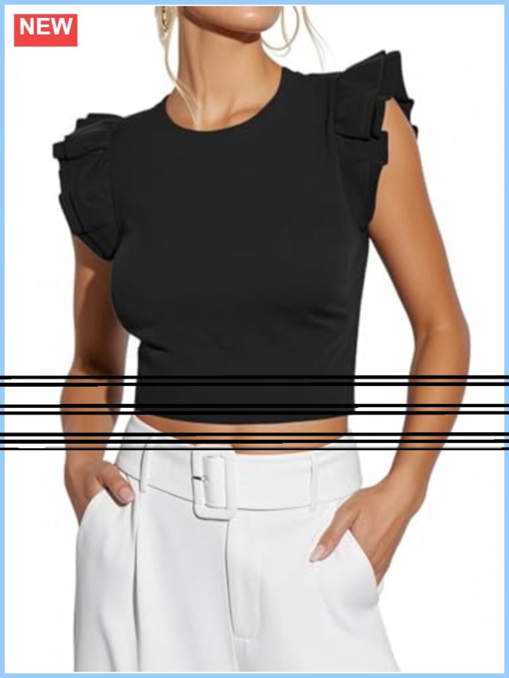 Women's Ribbed Knit Crop Tank Top Ruffle Sleeveless Summer Shirt Slim Fit